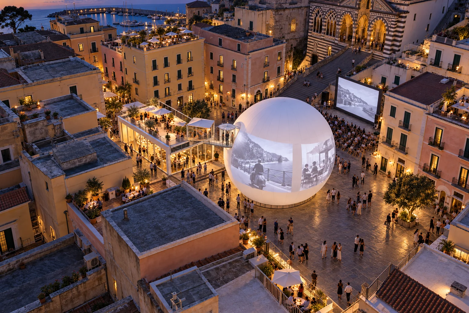 The whole at blue hour — Temporary pavilion