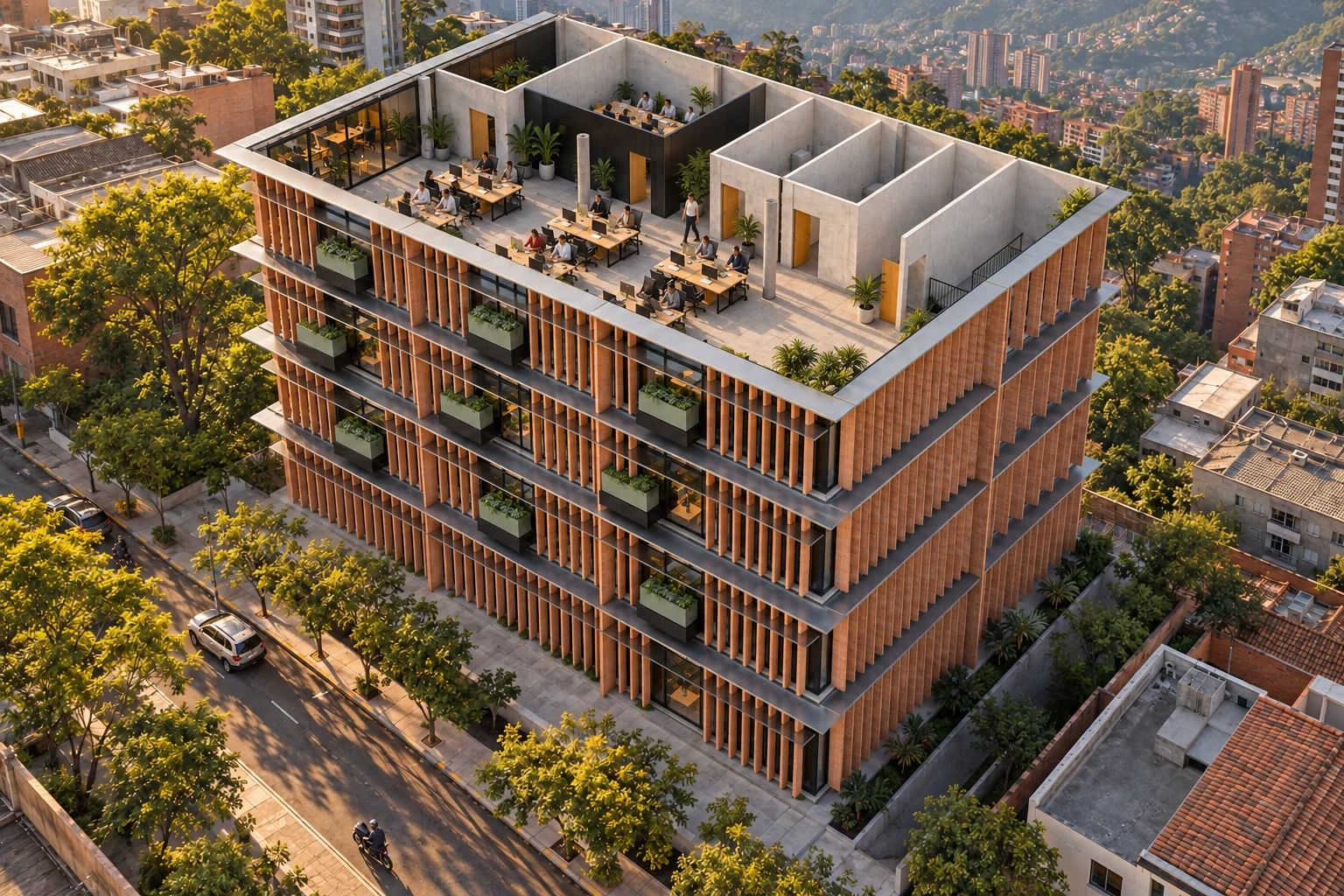 Axonometric of the whole — Glass offices