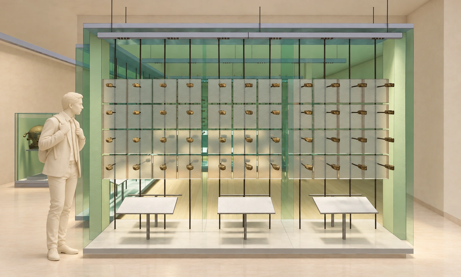 mur-vitrine de minéraux à l’échelle du visiteur — Musée de géologie