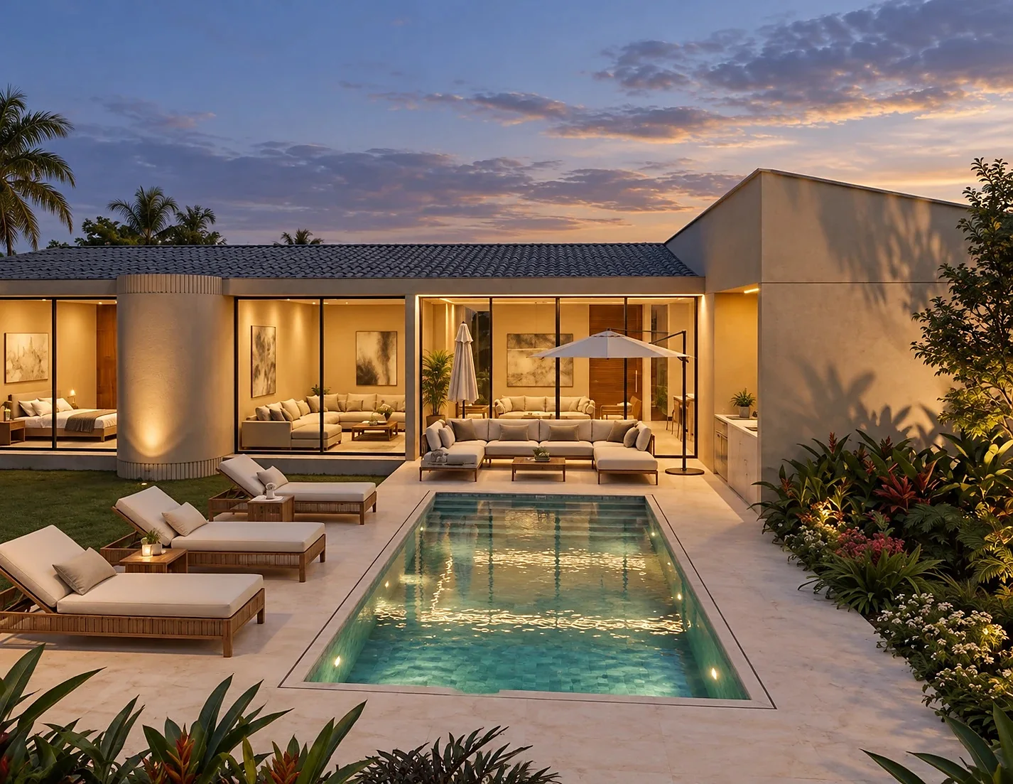 Façade towards the pool